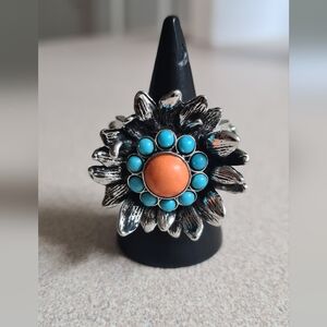 Screening Sunflower Ring On Stretchable Band - Orange